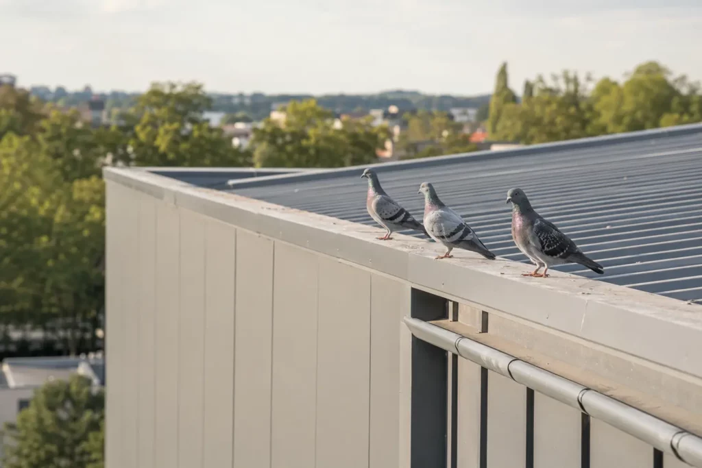Pigeons installés sur un bâtiment